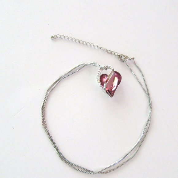 Silver & pink rhinestone heart pendant - Mother's Day - Picture 5 of 7